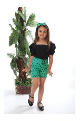 Baskılı Şortlu Double Face Puantiyeli Üçlü Takım 2-3 Yaş - SİYAH