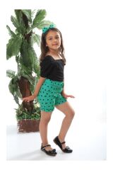 Baskılı Şortlu Double Face Puantiyeli Üçlü Takım 2-3 Yaş - SİYAH