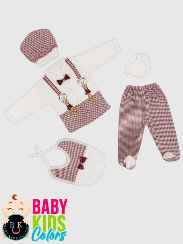 Papyolu 5'li Yeni Doğan Hastahane Çıkışı Zıbın Seti Kutulu Bordo