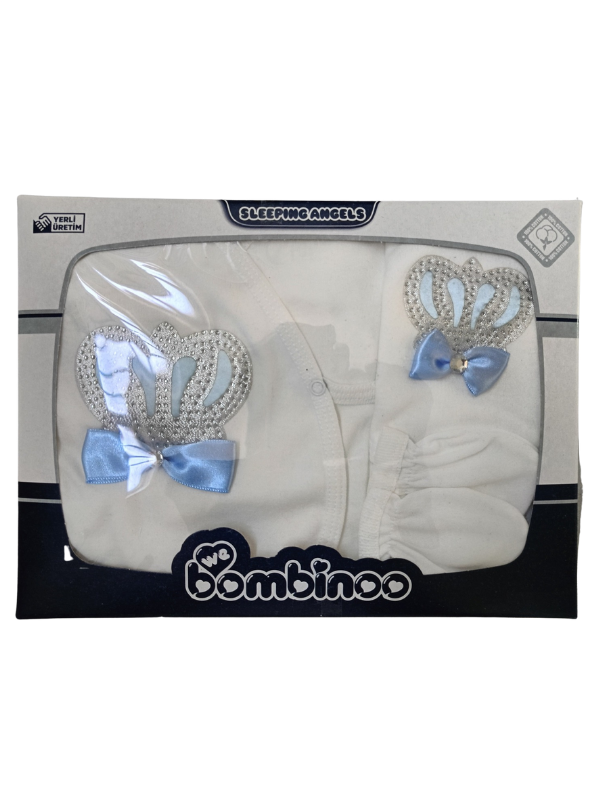 Taşlı nakışlı Erkek 5'li hastahane çıkışı yenidoğan zıbın seti MAVİ