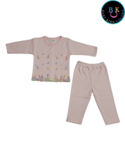 Çiçek nakışlı kız ikili takım fitilli kumaş 3-6 Ay - Somon