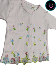 Çiçek nakışlı kız ikili takım fitilli kumaş 3-6 Ay - Pembe