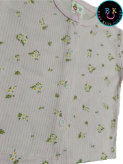 Çiçek nakışlı kız ikili takım fitilli kumaş 0-3 Ay - Somon