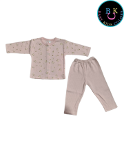 Çiçek nakışlı kız ikili takım fitilli kumaş 0-6 Ay - Somon