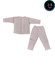 Çiçek nakışlı kız ikili takım fitilli kumaş 0-6 Ay - Pembe