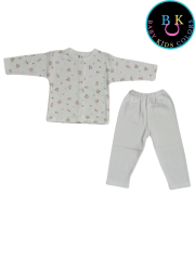 Çiçek nakışlı kız ikili takım fitilli kumaş 0-6 Ay - Ekru