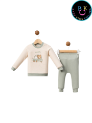 Araba baskılı fitilli kumaş ikili takım 0-6 Ay - Yeşil