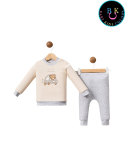 Araba baskılı fitilli kumaş ikili takım 0-3 Ay - Gri