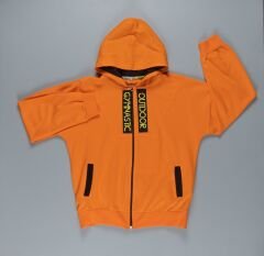 Kapüşonlu Fermuar Kapamalı Baskılı Çocuk Hırkası 12 Yaş - Turuncu