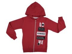 Kapüşonlu Fermuar Kapamalı Baskılı Çocuk Hırkası 11 Yaş - VİŞNE-ÇÜRÜĞÜ