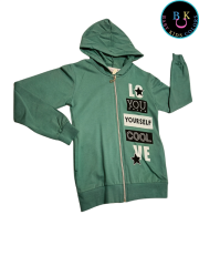 Kapüşonlu Fermuar Kapamalı Baskılı Çocuk Hırkası 10 Yaş - YEŞİL