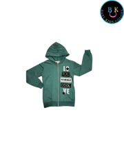 Kapüşonlu Fermuar Kapamalı Baskılı Çocuk Hırkası 11 Yaş - YEŞİL