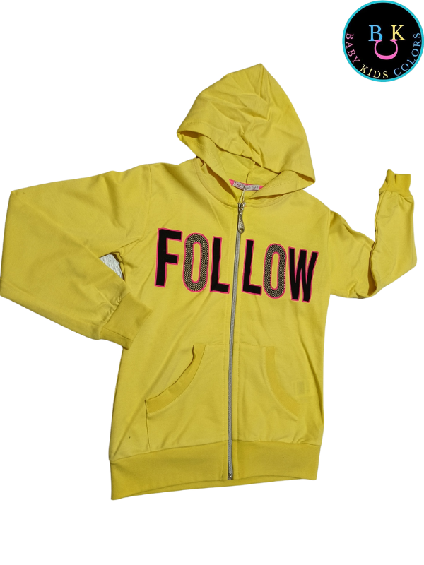Kapüşonlu Fermuar Kapamalı Baskılı Çocuk Hırkası 9 Yaş - FOSFORLU-SARI