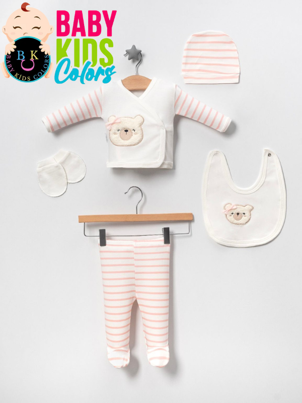 Lüks Ayıcık Yeni Doğan Hastane Çıkış 5'li Zıbın Seti Kutulu Yeni Doğan - Pudra