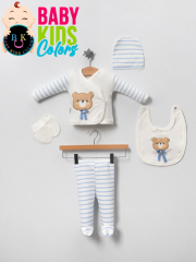 Lüks Ayıcık Yeni Doğan Hastane Çıkış 5'li Zıbın Seti Kutulu Yeni Doğan - Mavi