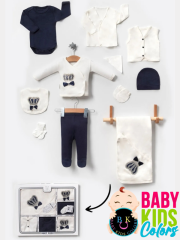 Lüks Taşlı Yeni Doğan Hastane Çıkış 10'lu Zıbın Seti (KUTULU) Lacivert