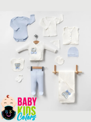 Lüks Taşlı Yeni Doğan Hastane Çıkış 10'lu Zıbın Seti (KUTULU) Mavi