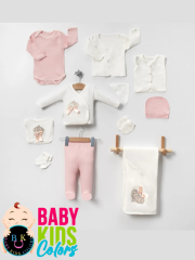 Lüks Taşlı Yeni Doğan Hastane Çıkış 10'lu Zıbın Seti (KUTULU) Pembe