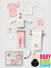 Lüks Taşlı Yeni Doğan Hastane Çıkış 10'lu Zıbın Seti (KUTULU) Somon