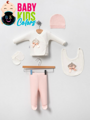 Lüks Taşlı Yeni Doğan Hastane Çıkış 10'lu Zıbın Seti (KUTULU) Somon