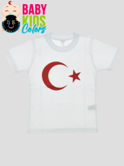 Düz bayrak baskılı t-shirt 9 Yaş - Beyaz