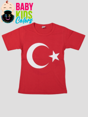Düz bayrak baskılı t-shirt 6 Yaş - KIRMIZI