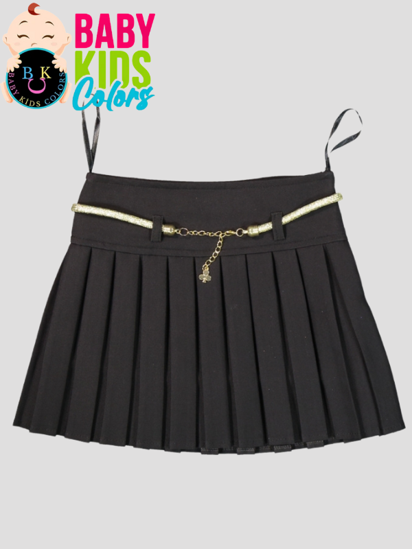 Düz renk pileli çocuk etek 8 Yaş - Siyah