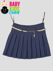 Düz renk pileli çocuk etek 7 Yaş - Lacivert
