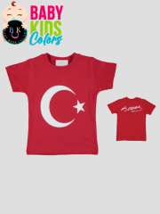 Düz renk Bayrak ve Atatürk imza baskılı t-shirt 9 Yaş - Kırmızı-Beyaz