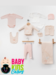 Lüks Tavşan Nakışlı Yeni Doğan Hastane Çıkış 10'lu Zıbın Seti (KUTULU) Yeni Doğan - Somon