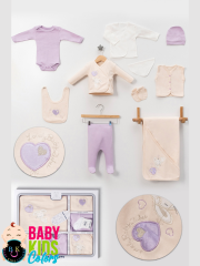 Lüks Tavşan Nakışlı Yeni Doğan Hastane Çıkış 10'lu Zıbın Seti (KUTULU) Yeni Doğan - LİLA