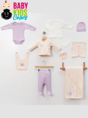 Lüks Tavşan Nakışlı Yeni Doğan Hastane Çıkış 10'lu Zıbın Seti (KUTULU) Yeni Doğan - LİLA