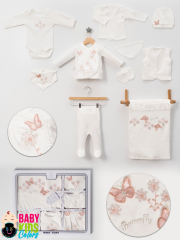 Lüks Kelebek Yeni Doğan Hastane Çıkış 10'lu Zıbın Seti (KUTULU) Somon