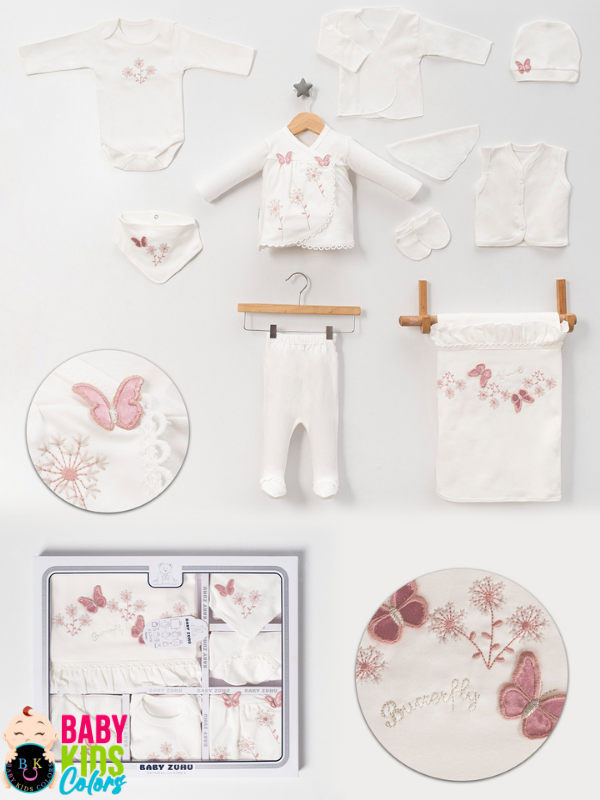 Lüks Kelebek Yeni Doğan Hastane Çıkış 10'lu Zıbın Seti (KUTULU) Mürdüm