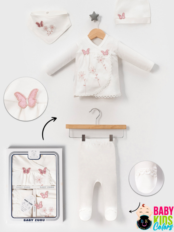 Lüks Kelebek Yeni Doğan Hastane Çıkış 5'li Zıbın Seti (KUTULU) Mürdüm