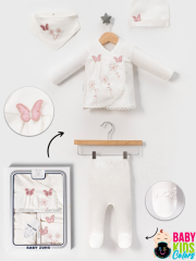 Lüks Kelebek Yeni Doğan Hastane Çıkış 5'li Zıbın Seti (KUTULU) Mürdüm