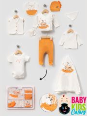 Kutulu - Erkek Yenidoğan Kıyafetleri 10'lu Hastane Çıkış Setleri Sevimli Köpek Nakışlı %100 Pamuk Portakal